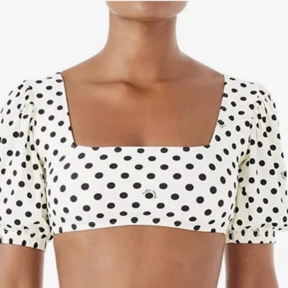 KATE SPADE | Cropped Polka Dot Sleeve Bikini Swimsuit Top Black Off White | XL